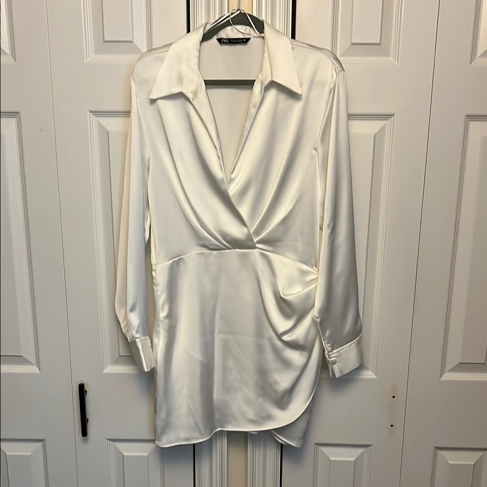 Zara White Wrap Blouse with Notched Collar